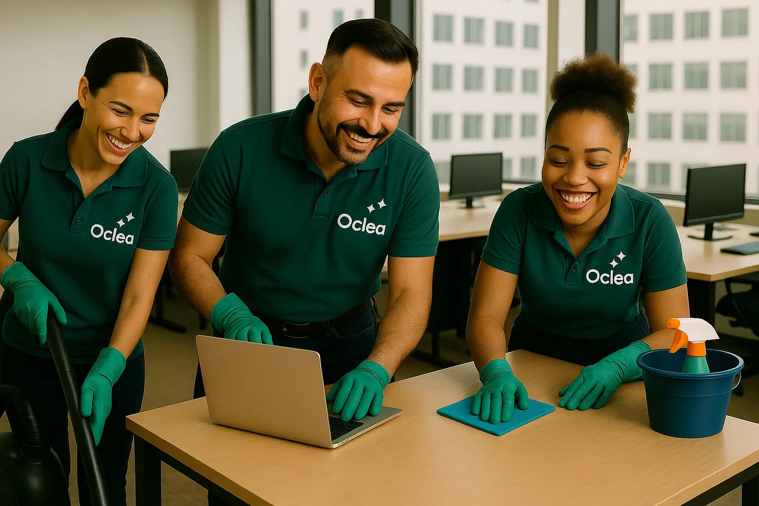 Equipo de Oclea limpiando una oficina en el centro de Málaga